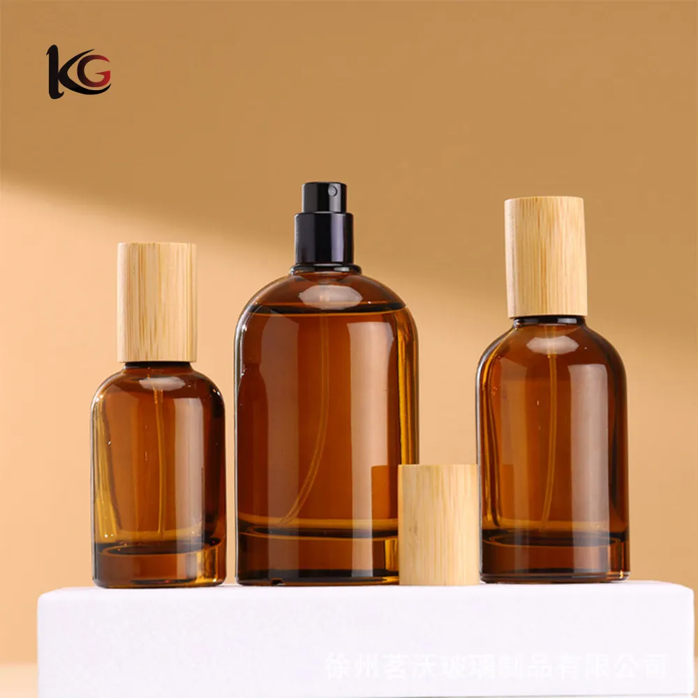Perfume bottle- (2) Wholesale Round 30ml 50ml 100ml Amber Perfume Bottle with cap and spray - Image 1