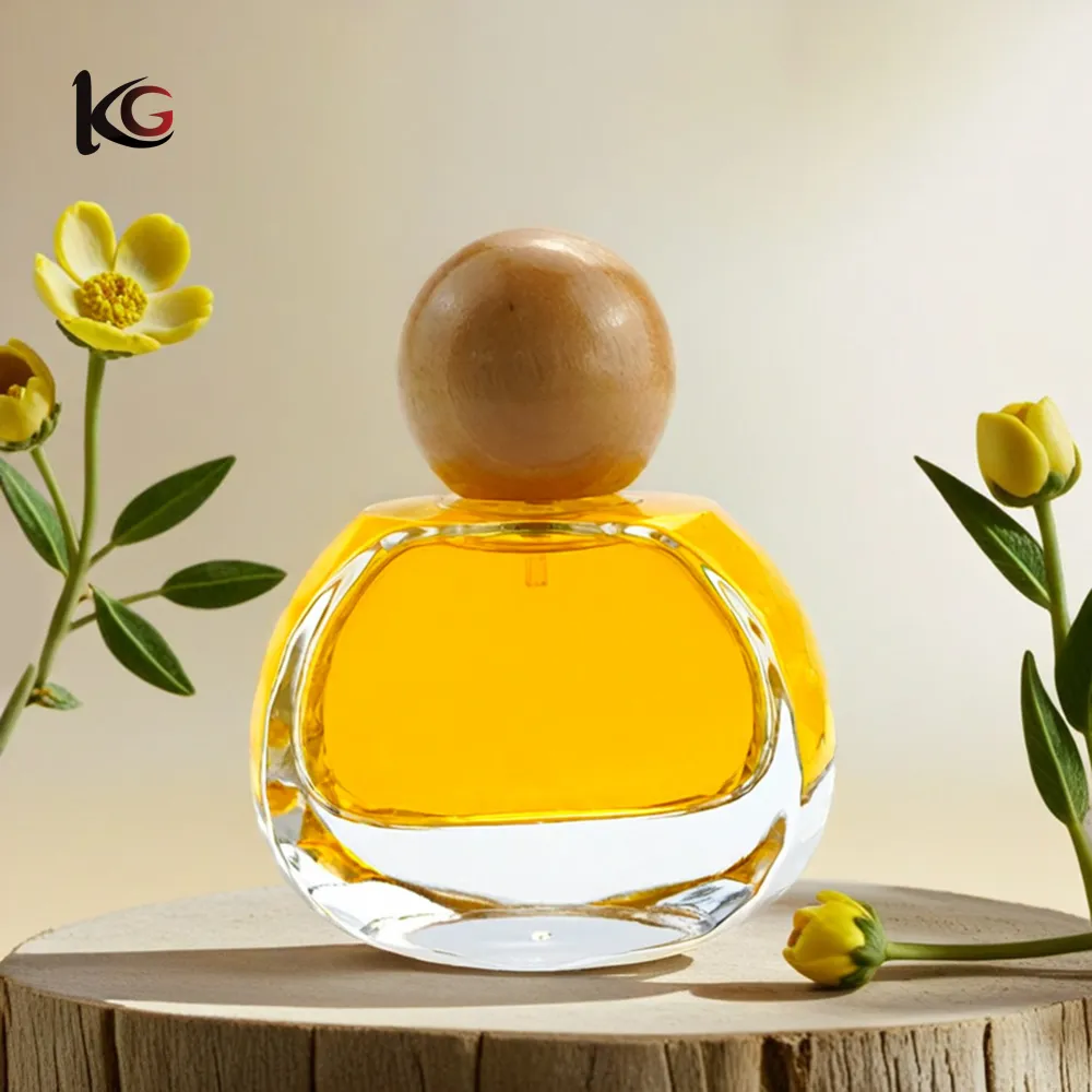 Perfume bottle- (4) 50ml Round Thick-Bottom Perfume Bottle - Mini Clear Glass, Portable with Interchangeable Cap Options - Image 1