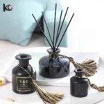 Elegant Smoky Gray Glass Diffuser - Wide Base Empty Bottle with Wood Lid, Includes Reeds & Dried Flowers for Home Fragrance - Image 3