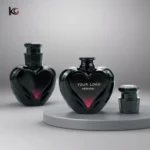 15ml Heart-Shaped Glass Perfume Bottle-Refillable Empty Bottle with Custom Label Printing & Black Press-Type Sprayer for Branding and Essential Oils