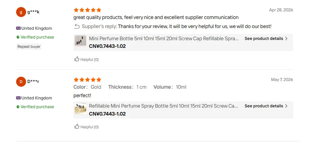 Customer review perfume bottle